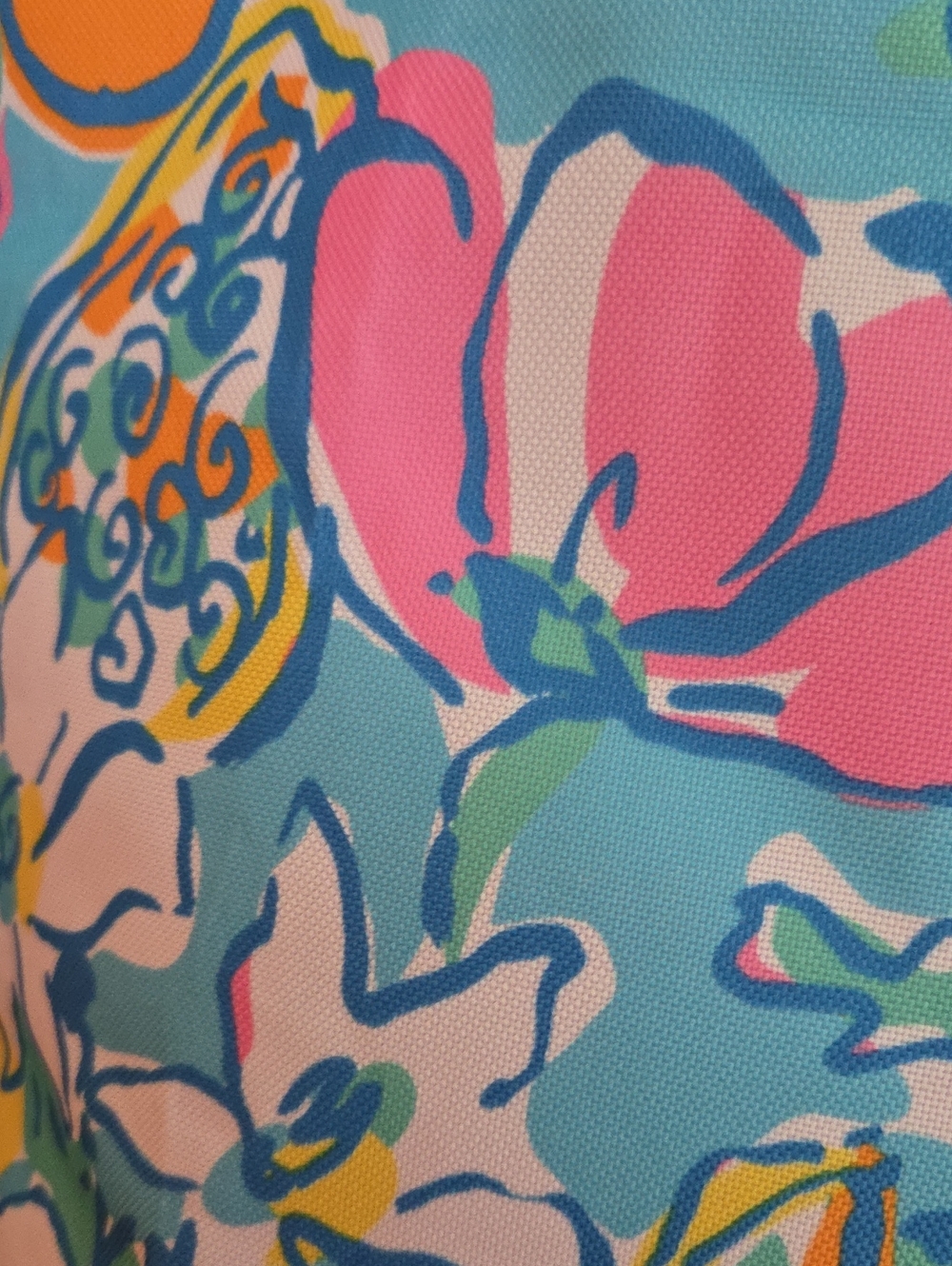 Lilly Pulitzer Turquoise Floral Tote with Pink & Orange Accents & Mirror Case - Picture 3 of 8